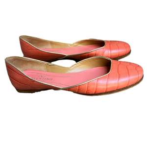 Valentino Garavani Orange/Coral Reptile Gold Trim Ballet Flats. Size 7.5.